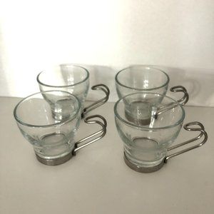 4 Bormioli Rocco Espresso Glasses Stainless Handles Set EEUC